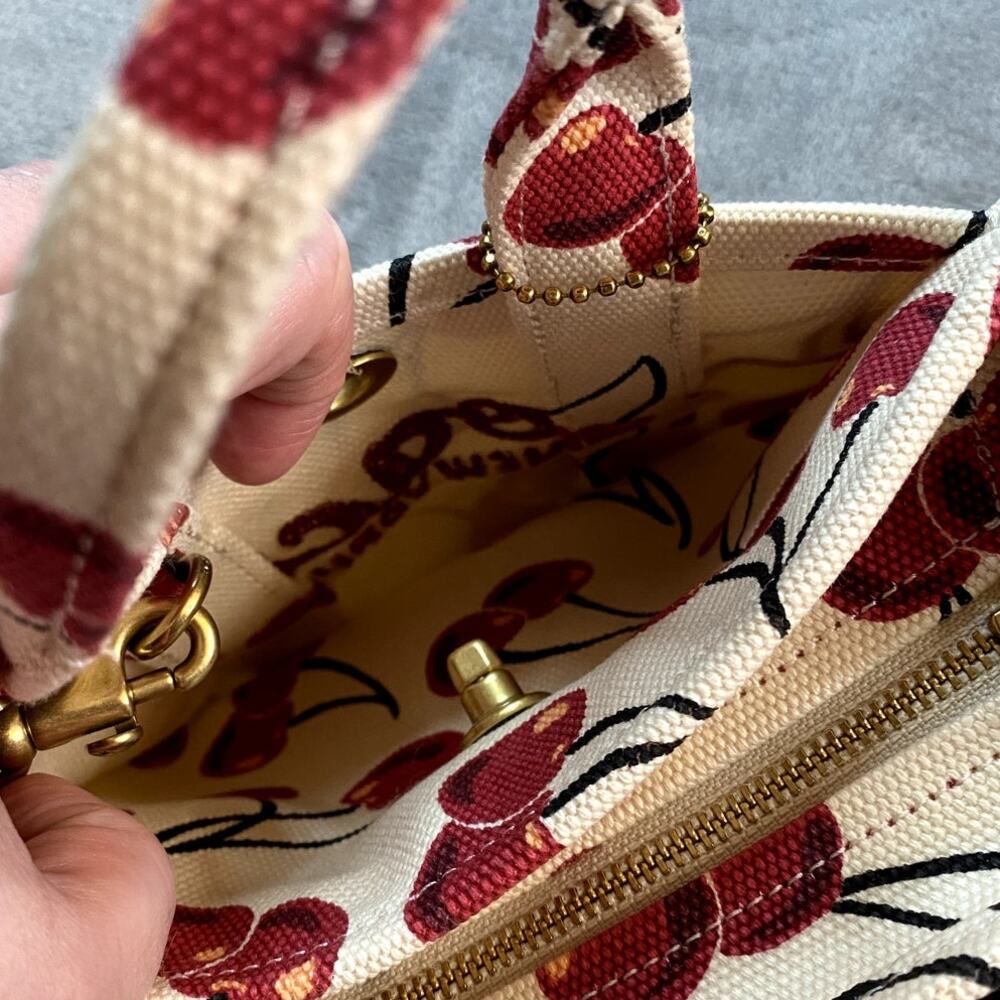Coach Cargo Mini Tote Bag 20 Chalk Red Cherry Canvas Gold Crossbody NWOT - Picture 9 of 12